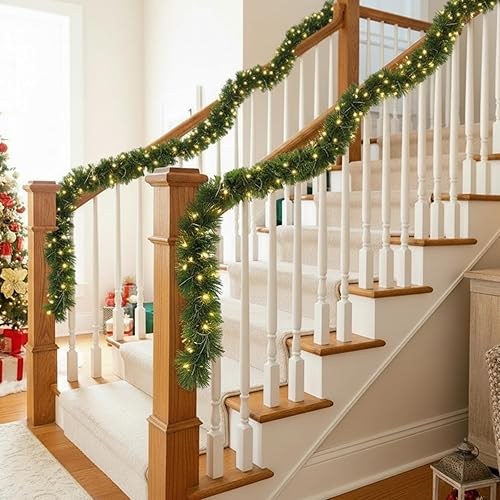 Miniatura 5 de Guirnalda de luz artificial de Navidad de 49 pies con 160 luces LED, guirnalda de pino suave para decoración de Navidad, al aire libre, interior,