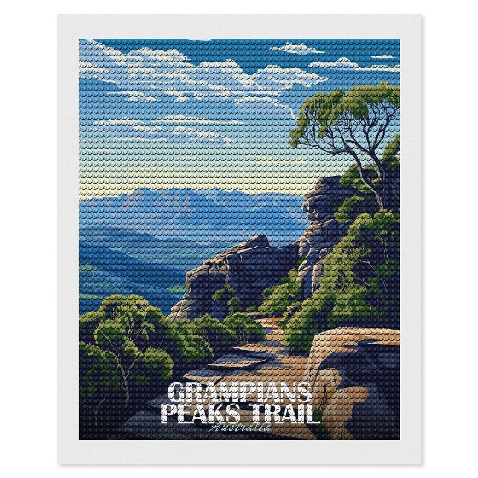 Junmoney Grampians Peaks Trail Australia Landscape Diamond Art Canvas 16"x20", for Adults, Mindful Craft Activity, Modern Decor, Christmas Gift, Full Kit Included