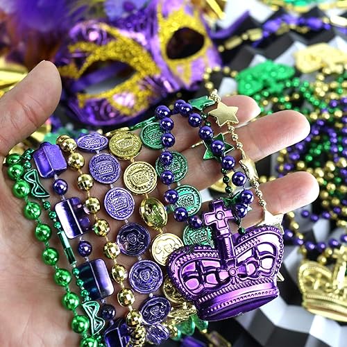 Miniatura 4 de GiftExpress 100 collares de cuentas metálicas de Mardi Gras para recuerdos, desfile de Año Nuevo, celebraciones del día de San Patricio,