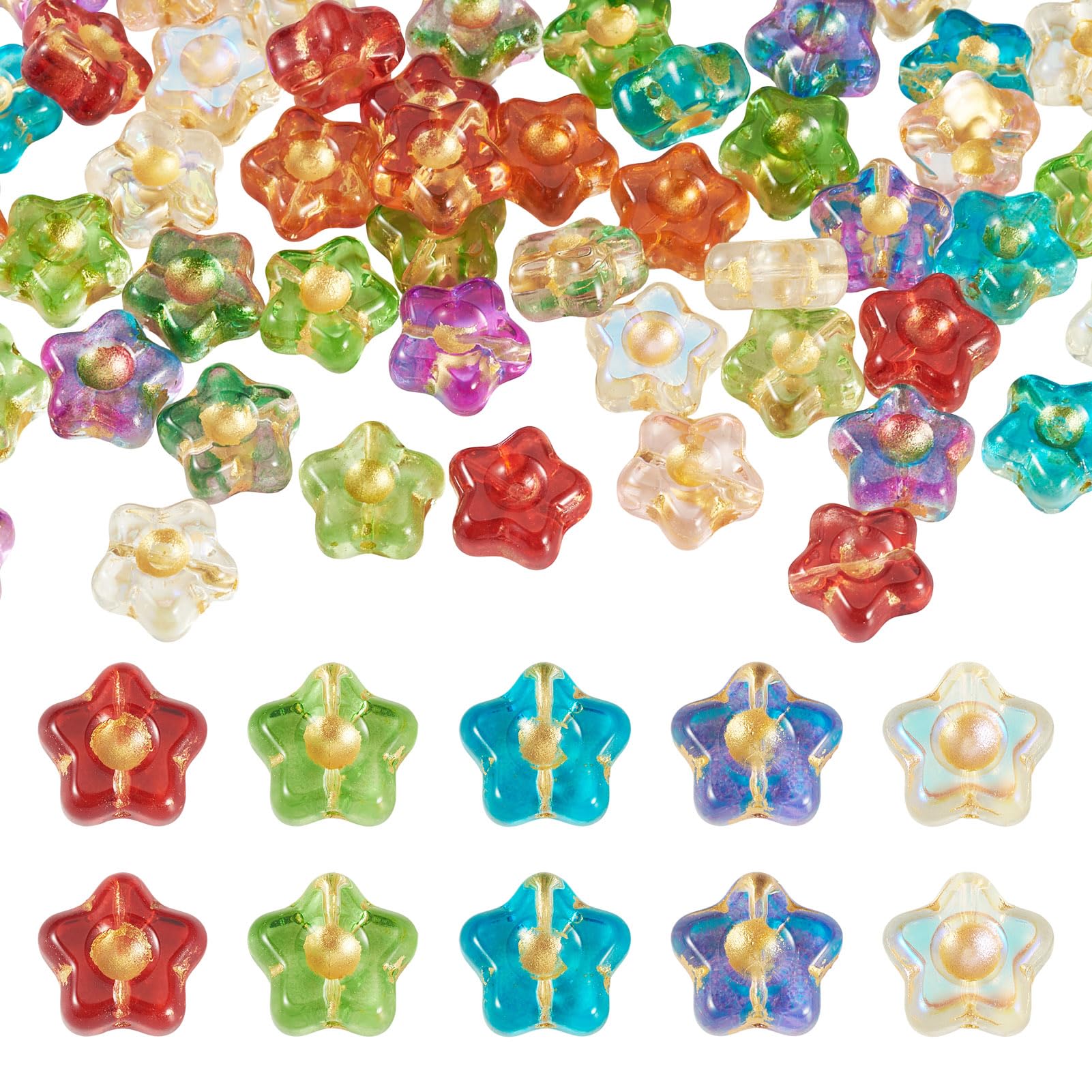Bestewelry 50 pcs Flower Glass Beads Blossom Floral Crystal Glass Beads Loose Spacer Bead for Spring Theme Bracelets Necklace Earring Jewelry Making