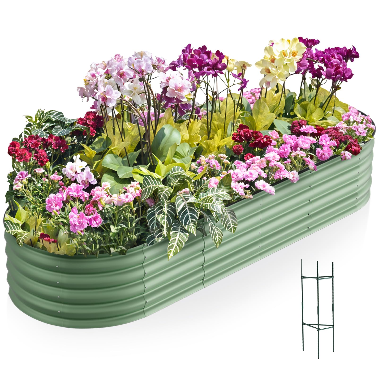 Warmiehomy 240x80x42cm Extra Large Raised Garden Bed Kit, Metal Planter Box Outdoor with Reinforced Rods, Rounded Galvanised Bottomless Raised Beds for Vegetables, Garden, Flowers and Herbs, Green