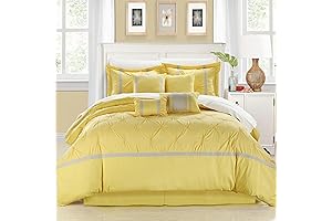 Vermont Yellow Comforter Set (8Pc Queen Size Bedding, Pinch Pleat Microfiber)