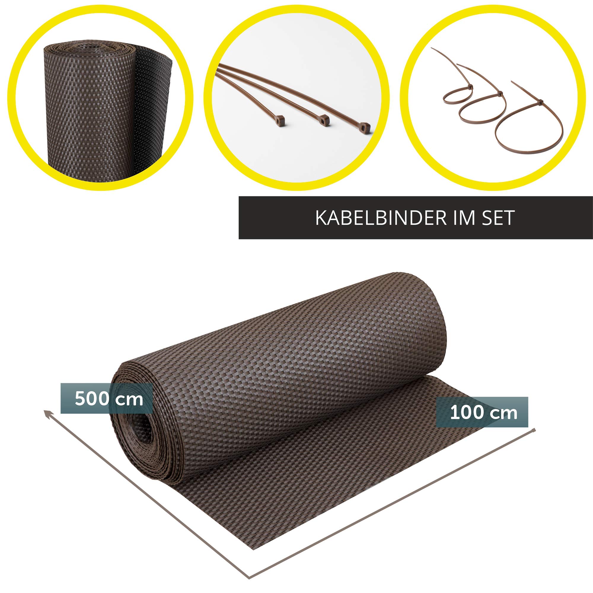 KADAX Sichtschutz für Balkon, Terrasse, Zaun, wetterfeste Sichtschutzmatte aus PE-Rattan, Balkonbespannung mit Kabelbinder, Sichtschutzzaun, Balkonverkleidung, Windschutz (1 m x 5 m, dunkelbraun)