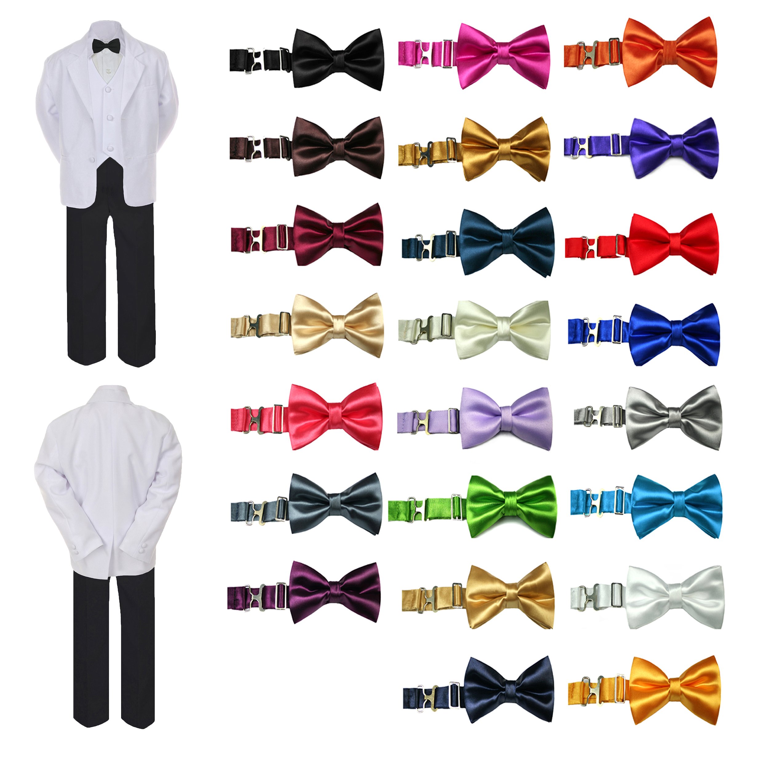 6pc Baby Toddler Boy Teen Formal Black & White Suit Set Satin Bow tie Sm-20