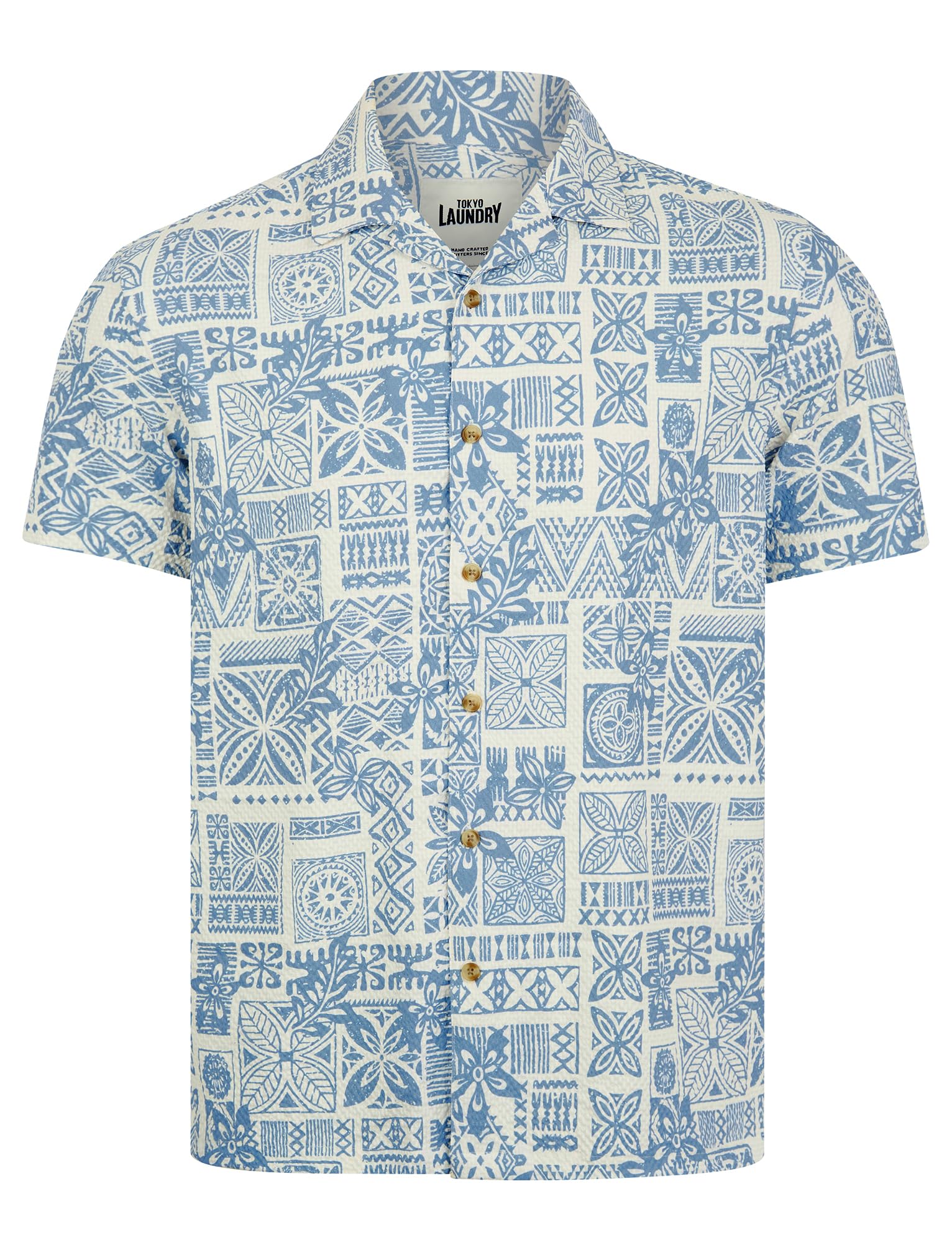 Tokyo Laundry Men's Tropical Print Short Sleeve Open Collar Stretch Fabric Hawaiian Shirt