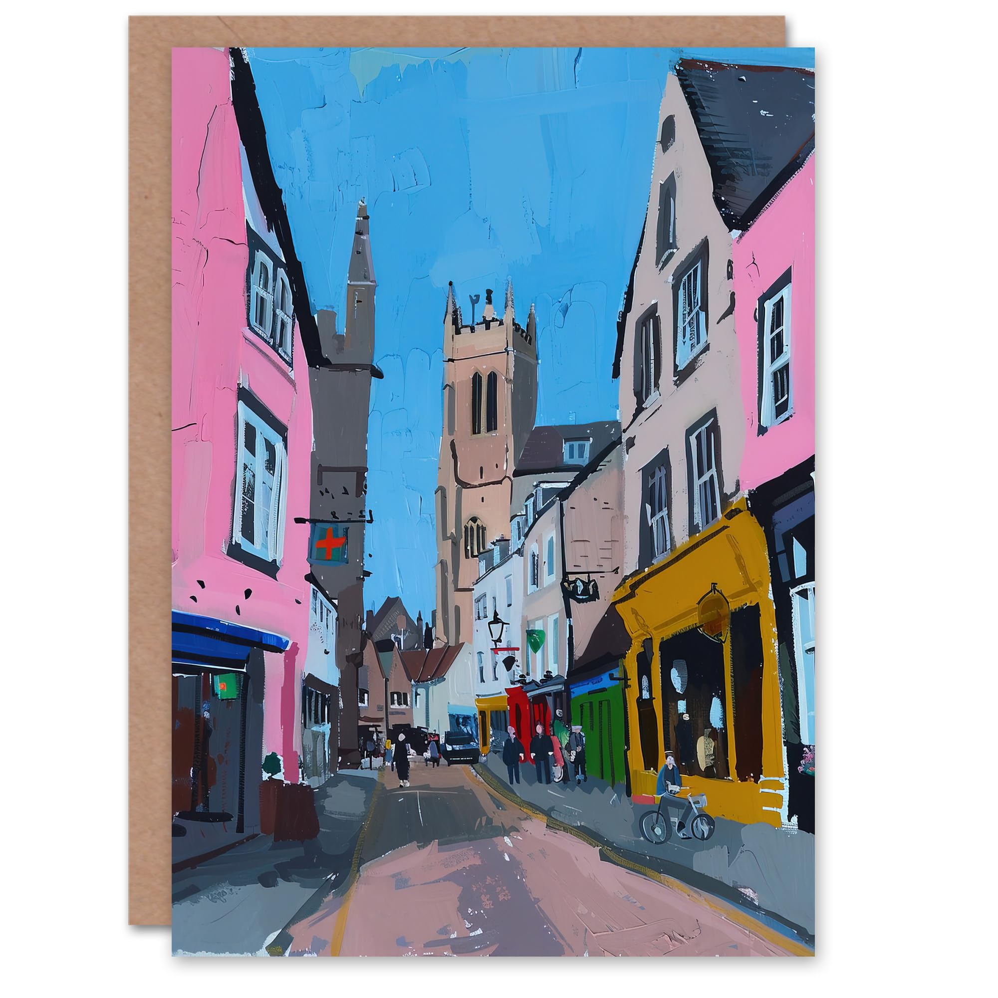 Artery8 Greeting Card Cirencester Colourful English Town Painting Blank For Him Or Her Art Farewell Card