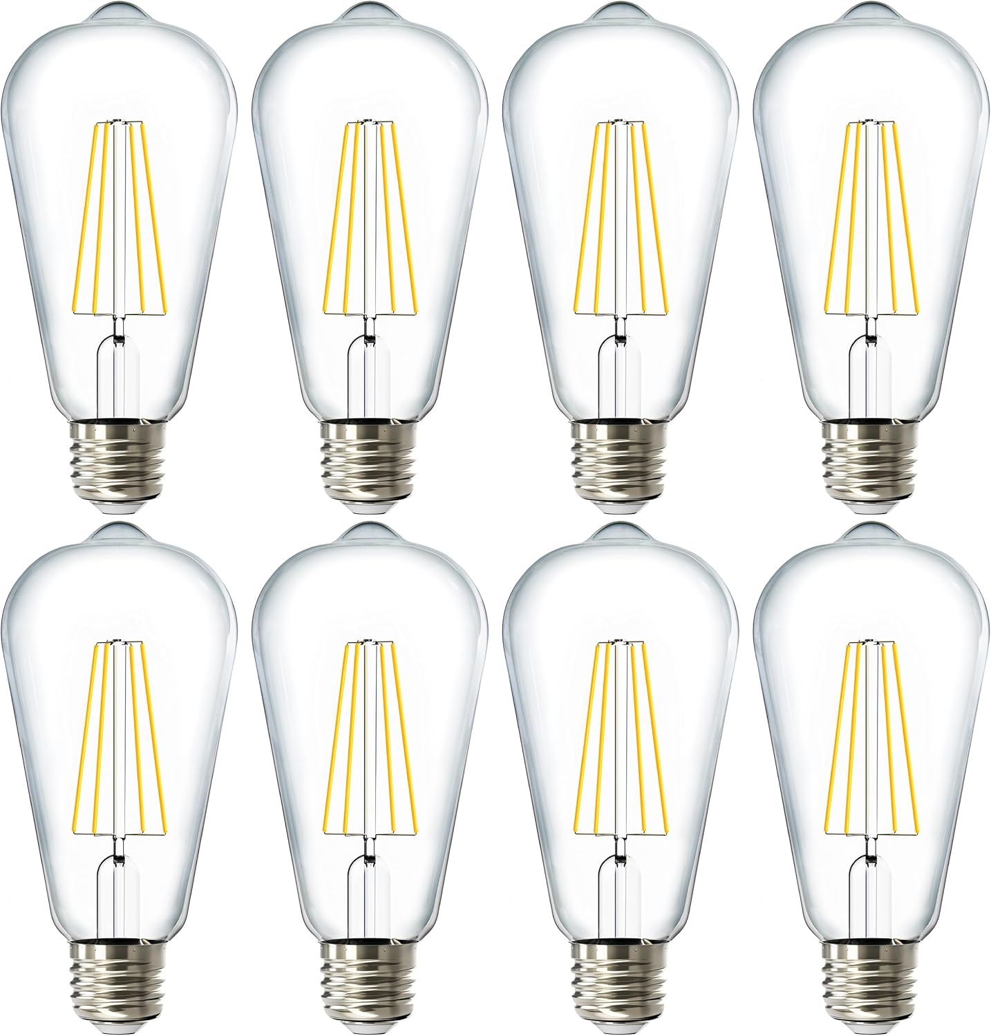 Sunco 8 Pack Edison Bulbs LED ST64, Clear Vintage Filament Waterproof Bulb, 800 LM, 8.5W (60W Equivalent), ST19, 3000K Warm White, E26 Medium Base, Decorative Dimmable UL