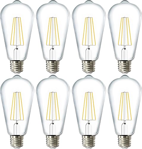 Sunco - Paquete de 8 bombillas LED Edison vintage equivalentes a 60 W, 8,5 W, 800 lúmenes, filamento ST64 regulable de 3000 K, blanco cálido, E26, Sunco - Paquete de 8 bombillas LED Edison vintage equivalentes a 60 W, 8,5 W, 800 lúmenes, filamento ST64 regulable de 3000 K, blanco cálido, E26,