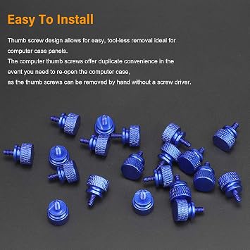 20 Pieces 6#-32 Computer Case Screws, Anodized Aluminum Thumbscrews, Fully Threaded Knurled Thumbscrews, Thumb Screws (Blue)