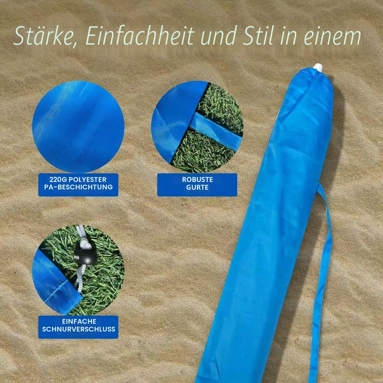 Schutzhülle Sonnenschirm – Sonnenschirmhülle. Sonnenschirm Abdeckung für den Strand mit robustem Griff, Schutzhülle für Strandschirm mit Griff, Zubehör oder Ersatzteil für Strandschirme