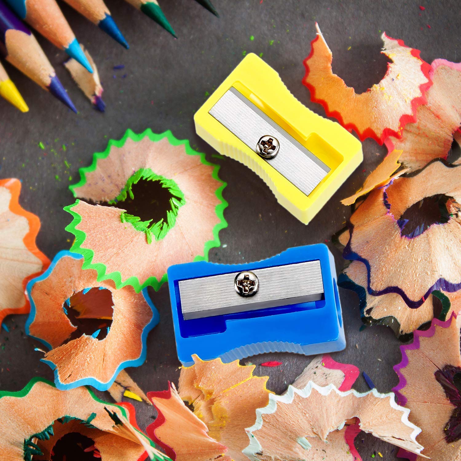 48 pezzi Temperamatite, Temperamatite palmare in plastica con foro singolo per uso ufficio scolastico, 4 colori