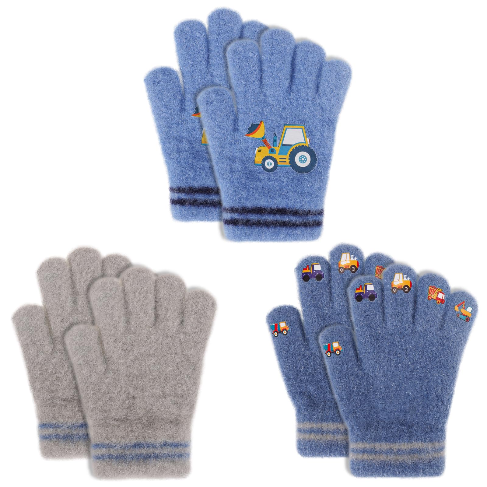 Gants magiques pour enfants lot de 3 paires mitaines thermiques d'hiver extensibles rayures 1-5 ans