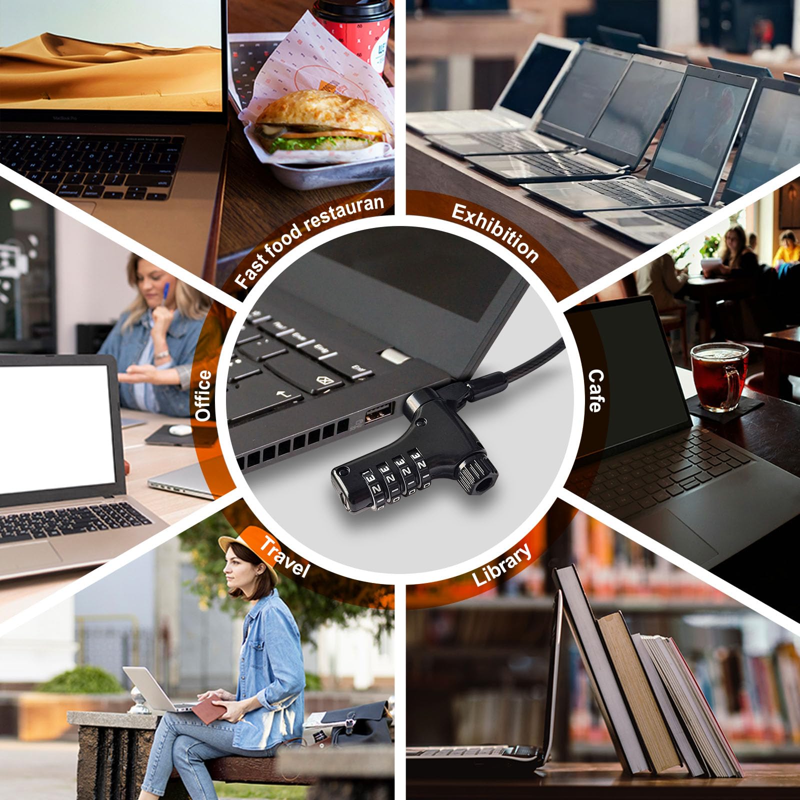 Câble Antivol PC Portable à Combinaison 2m Acier Code 4 Chiffres Rotatif Serrure Zinc Alloy Compatible HP Dell Samsung Kensington