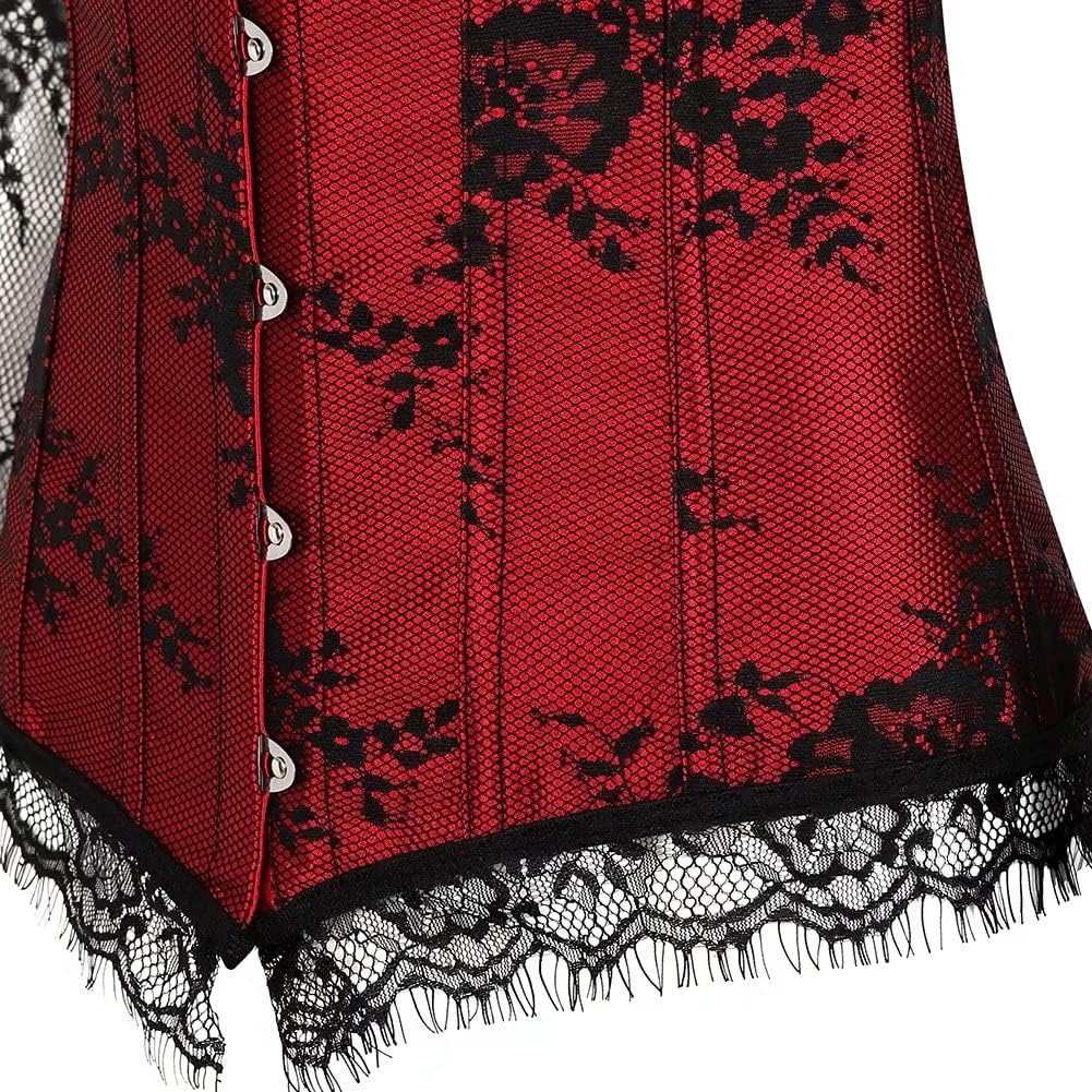 Corset Tops for Women with Sleeves Bustier Tank Overlay Lace Floral Sexy Costumes