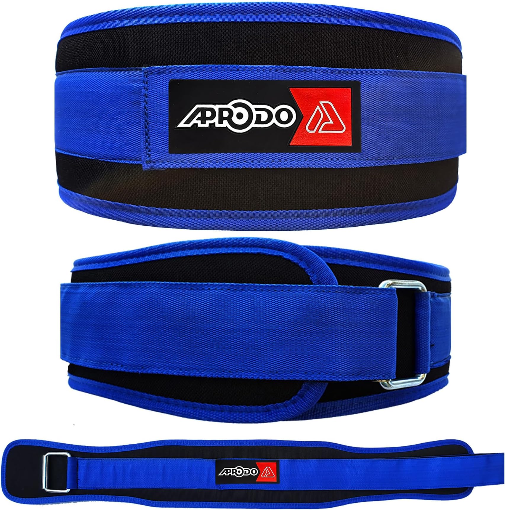 Aprodo Multipurpose Weight Lifting Belt for Back Support Comfortable & Durable for Powerlifting, Weightlifting, Gym, Workout - 100% Nylon, (4 Inch Wide) for Men and Women (Blue, Medium 32'' - 36'')