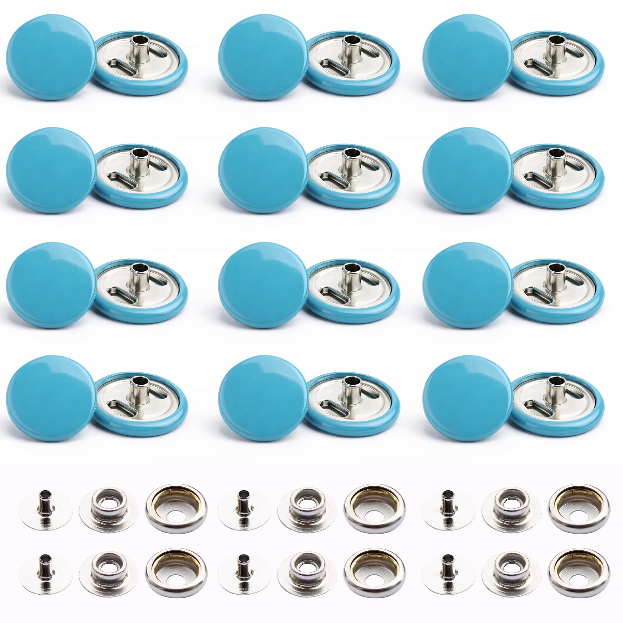 Trimming Shop Turquoise Blue 15mm Press Studs 4 Part, Durable and Lightweight, Metal Snap Fasteners for Jackets, Jeans, Leather Craft, Straps and Sewing Projects, Clothes Repair, 100pcs