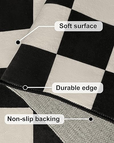 Miniatura 5 de Artnice Alfombras modernas con patrón geométrico cruzado para sala de estar, 5 x 7 pies, color blanco y negro, lavable a máquina, fibras de lana