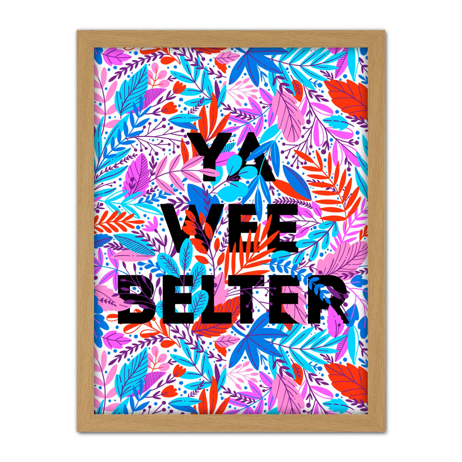 Wee Blue Coo Woven Flower Typography Scotland Wee Belter Artwork Framed Wall Art Print 18X24 Inch
