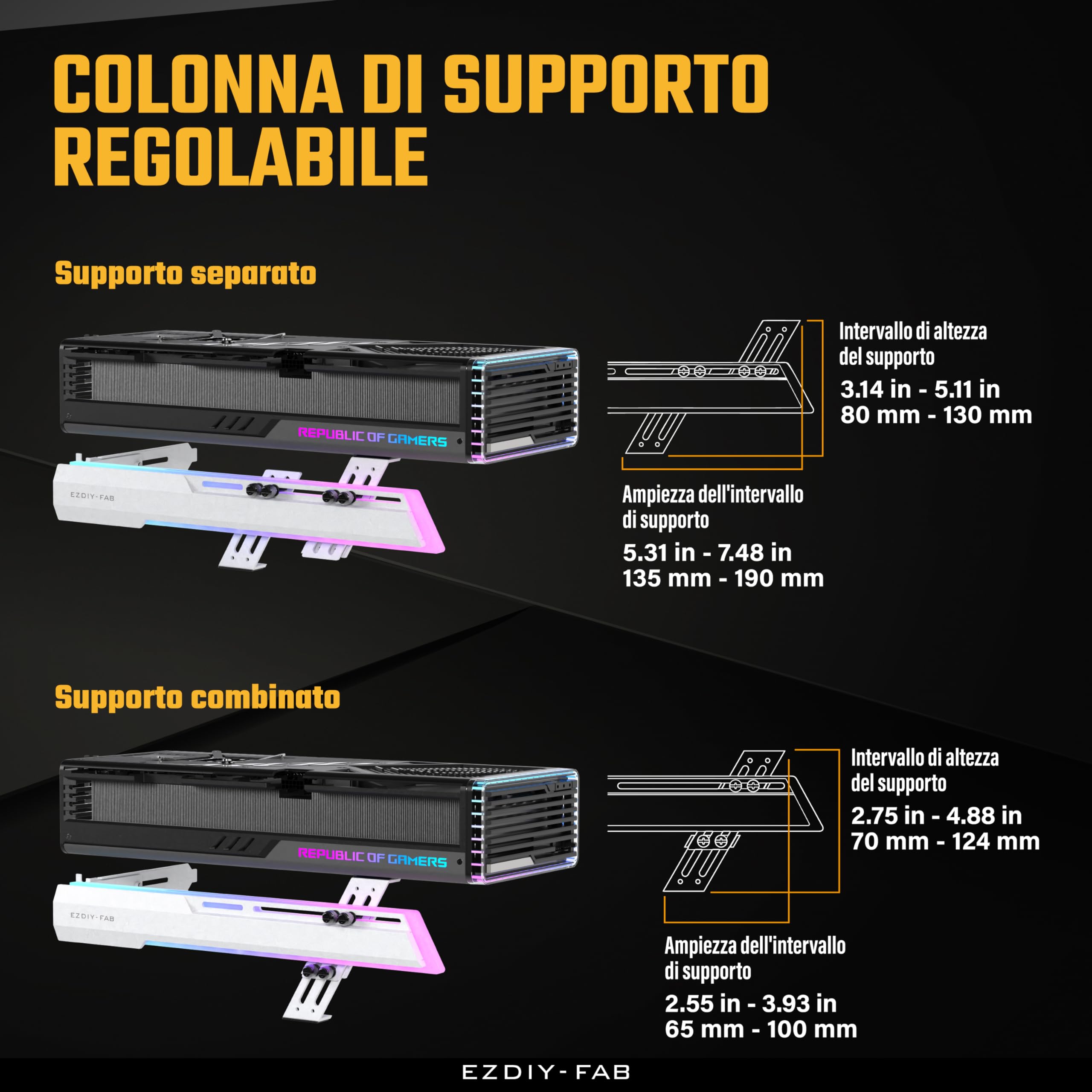 EZDIY-FAB 5V ARGB GPU Holder Brace Supporto Scheda Grafica GPU Supporto Scheda Video Staffa,Struttura Avvitabile,Supporto Scheda Video Sag Holder/Supporto Staffa RX7990XTX, RTX4090,Bianco-341-1