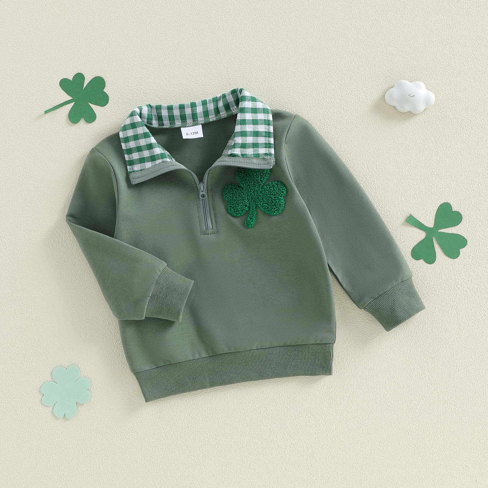 Geagodelia Enfants St Patrick Printemps Bébé Garçon Tops Trèfle Broderie Revers Manches Longues Tenue Élastique Vêtements Pull Ample Sweatshirt Tops