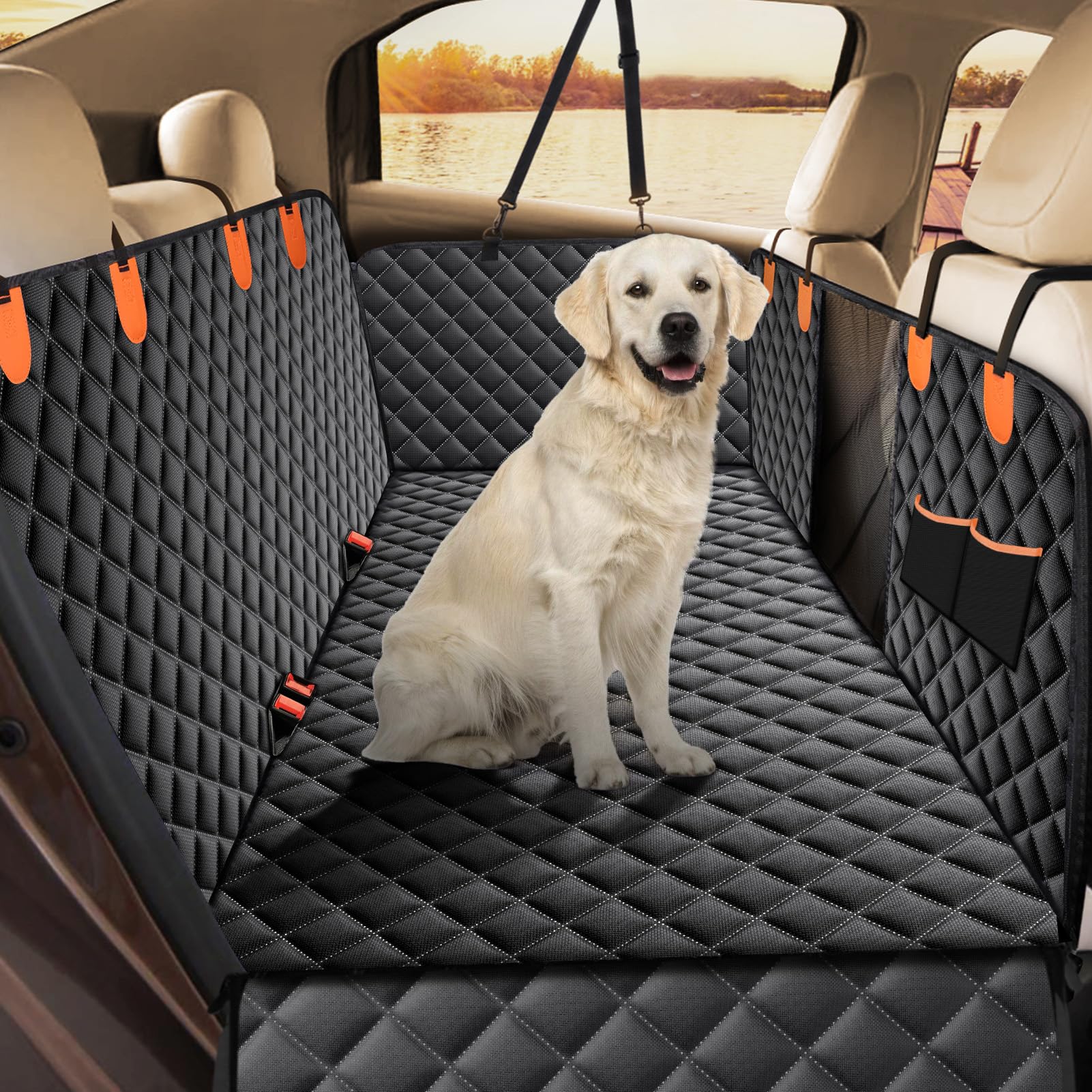 JOEJOYDog Car Seat Cover Dog Hammock for Car Back Seat With Mesh Window and Side Protection, Rear Seat Covers Back Seat Cover Scratch Proof Nonslip Dog Seat Protector Cover For Most Cars/SUV (Black)