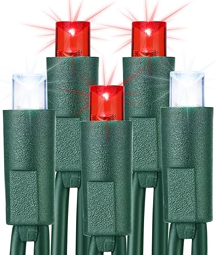Brizled Luces de Navidad rojas y blancas, 33 pies, 100 luces LED para árbol de Navidad de 0.197 in, mini luces de Navidad de gran angular