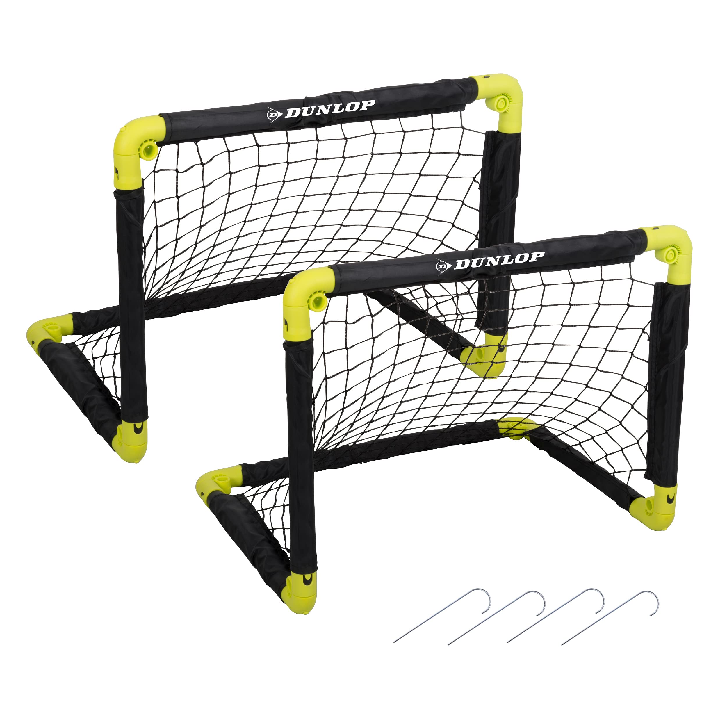 Dunlop Fußballtor 50 x 44 x 44 cm - Fußballtore Set von 2 - Faltbares Fussballtor - Fussballtore für Garten Kinder - Fussball Trainingszubehör für Innen und Außen - Kunststoff - Schwarz/Gelb