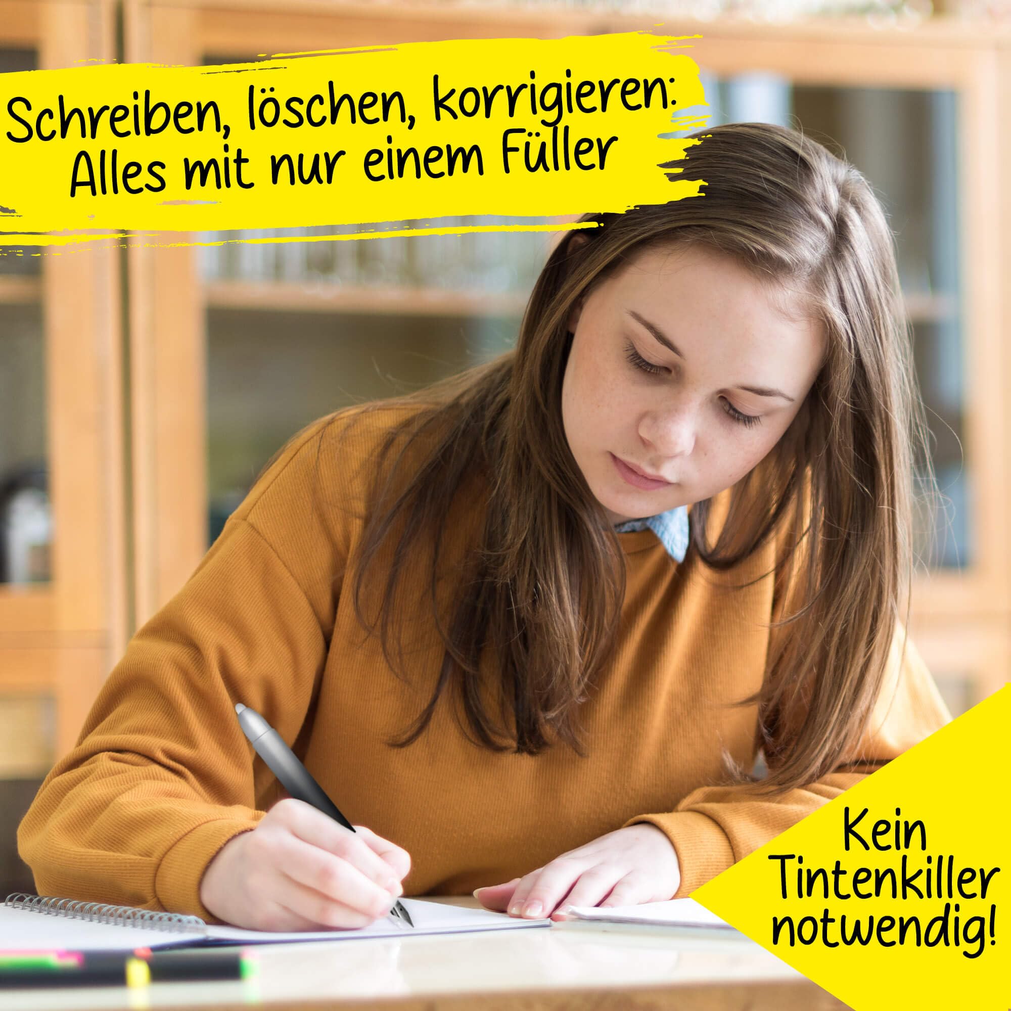 Penna Stilografica Con Inchiostro Cancellabile, Con Apposito Pennino Con Fusto Nero E Grip Azzurra Buffetti