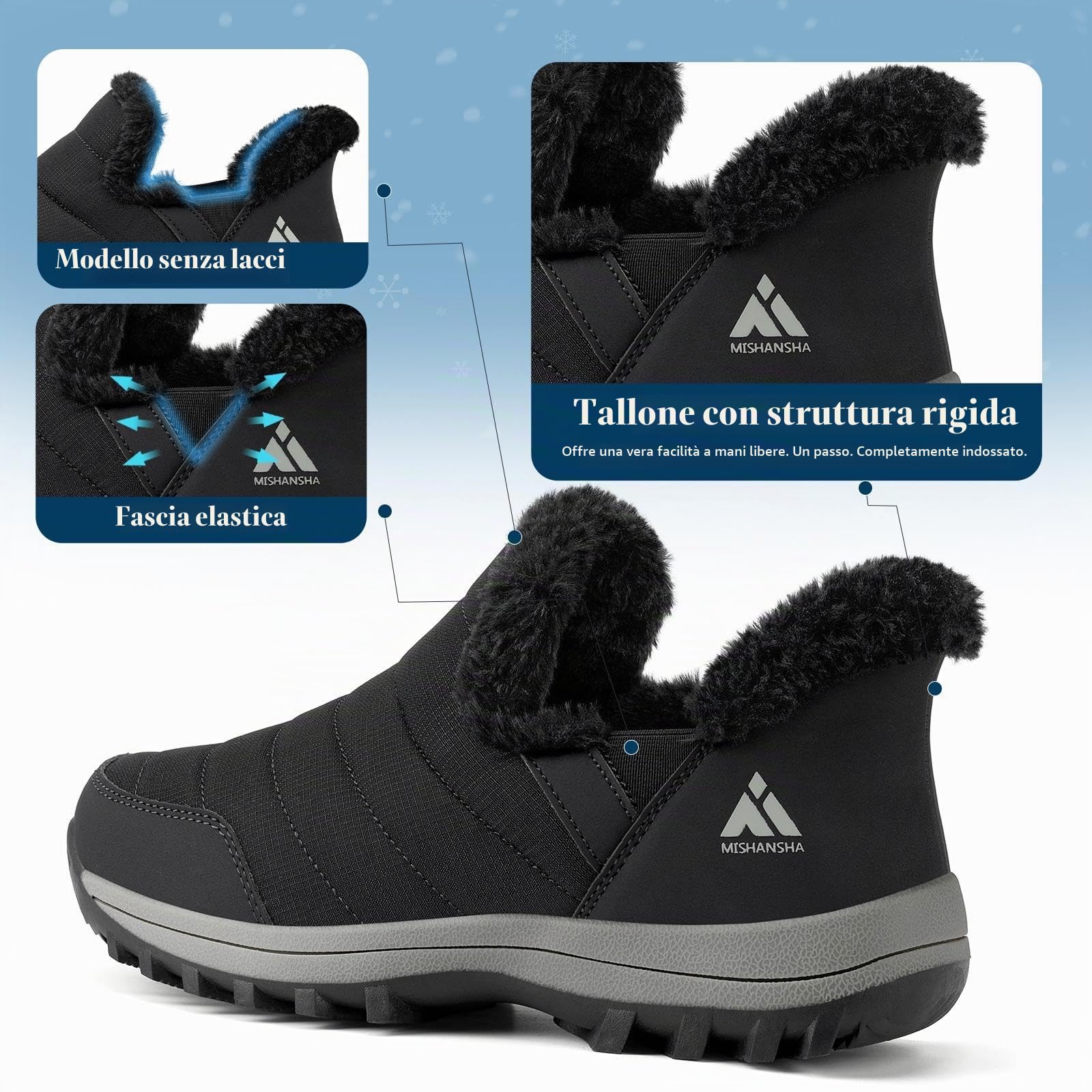 Mishansha Scarpe Invernali da Donna Foderate Antiscivolo Stivali da Neve, Taglie 36-42