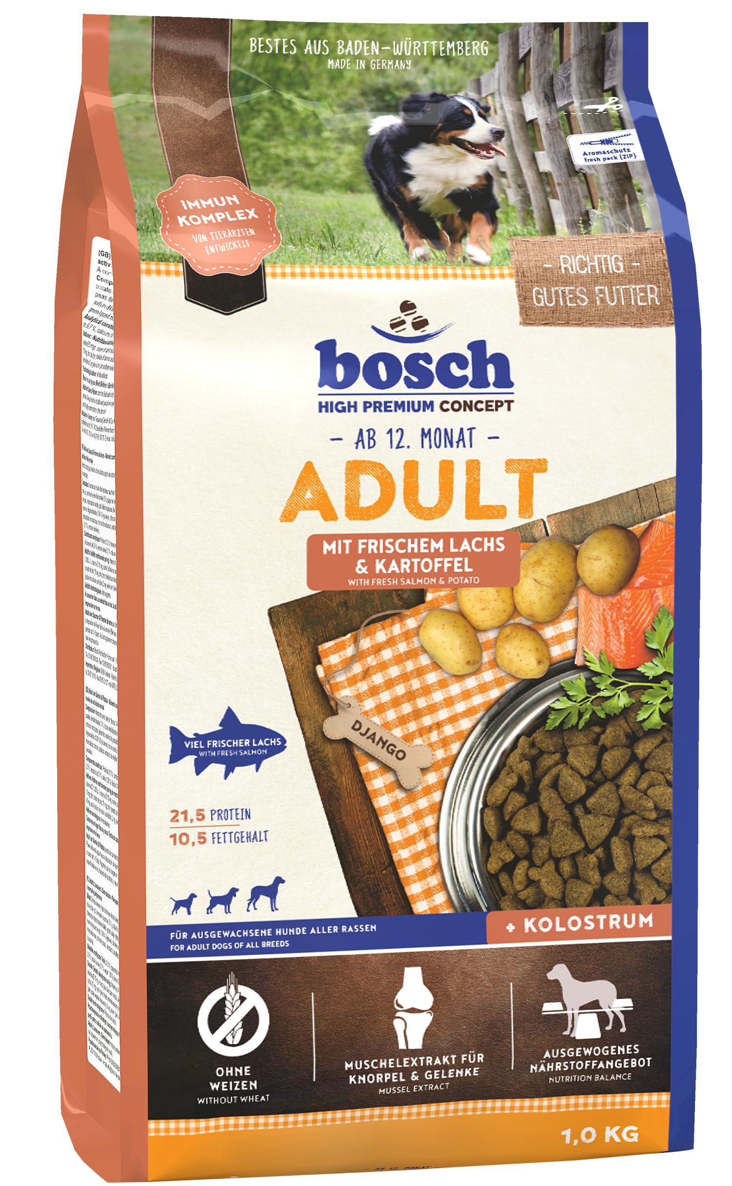 bosch HPC Adult ze świeżym łososiem i ziemniakiem, sucha karma dla dorosłych psów wszystkich ras, 1 x 1 kg