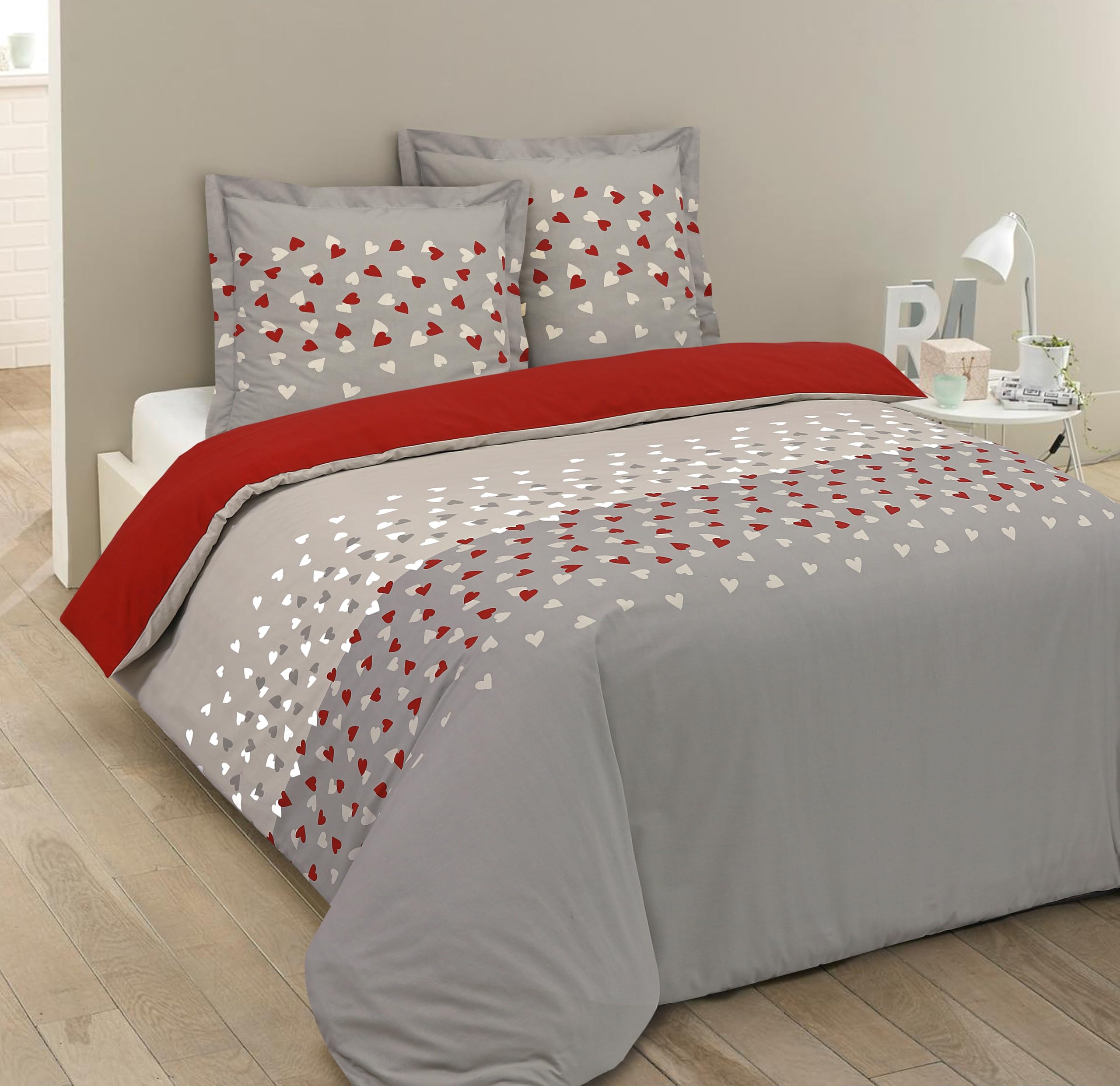 Housse de couette 240x220 coton anti-transpiration motif Lovely Hearts