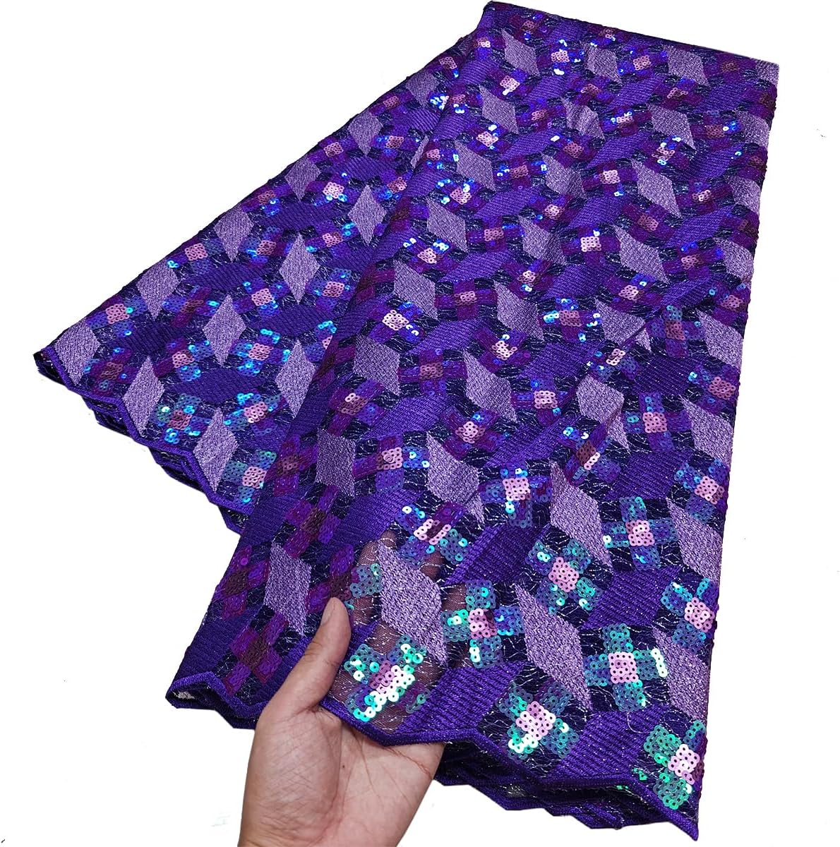 Bestway Sequins Embroidery African Lace Fabric 2.5 Yards Purple Nigerian French Tulle for Wedding Party Dress