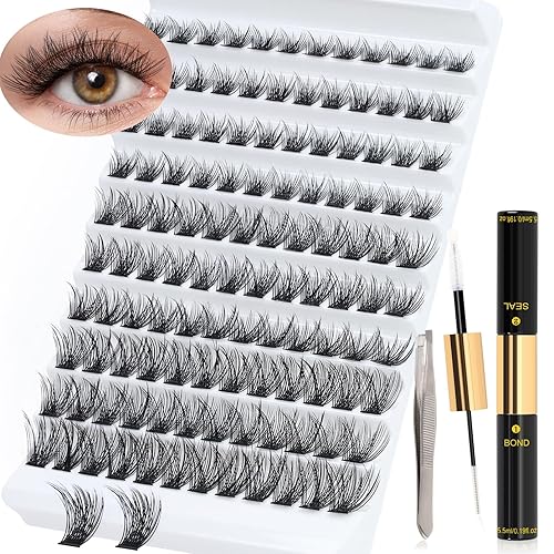 Kit de extensión de pestañas para bricolaje, kit de racimos de pestañas rizadas en D, kit de extensión de pestañas esponjosas de 120 piezas con