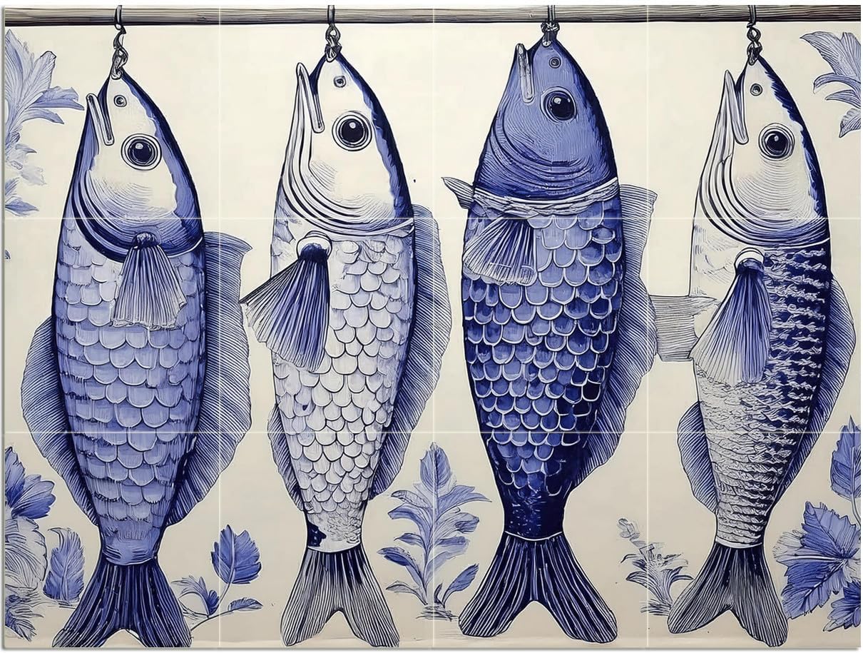 Tile Mural Still Life Hanging Fish Kitchen Wall Art Backsplash Marble Ceramic - Picture 6 of 12