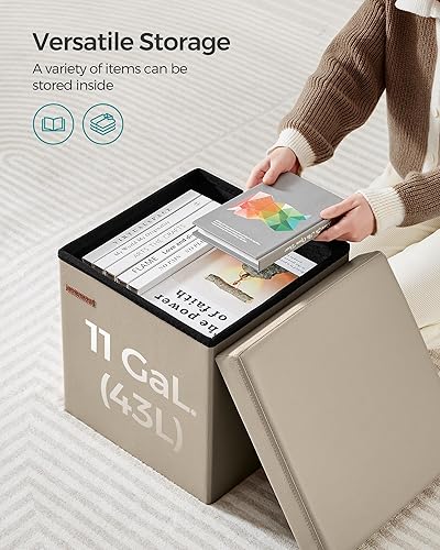 Miniatura 58 de SONGMICS cubo de almacenamiento de piel sintética, asiento, 15 pulgadas, Madera, Negro Negro -,Marrón,Gris-oscuro,Camel marrón,Marrón café,Crema