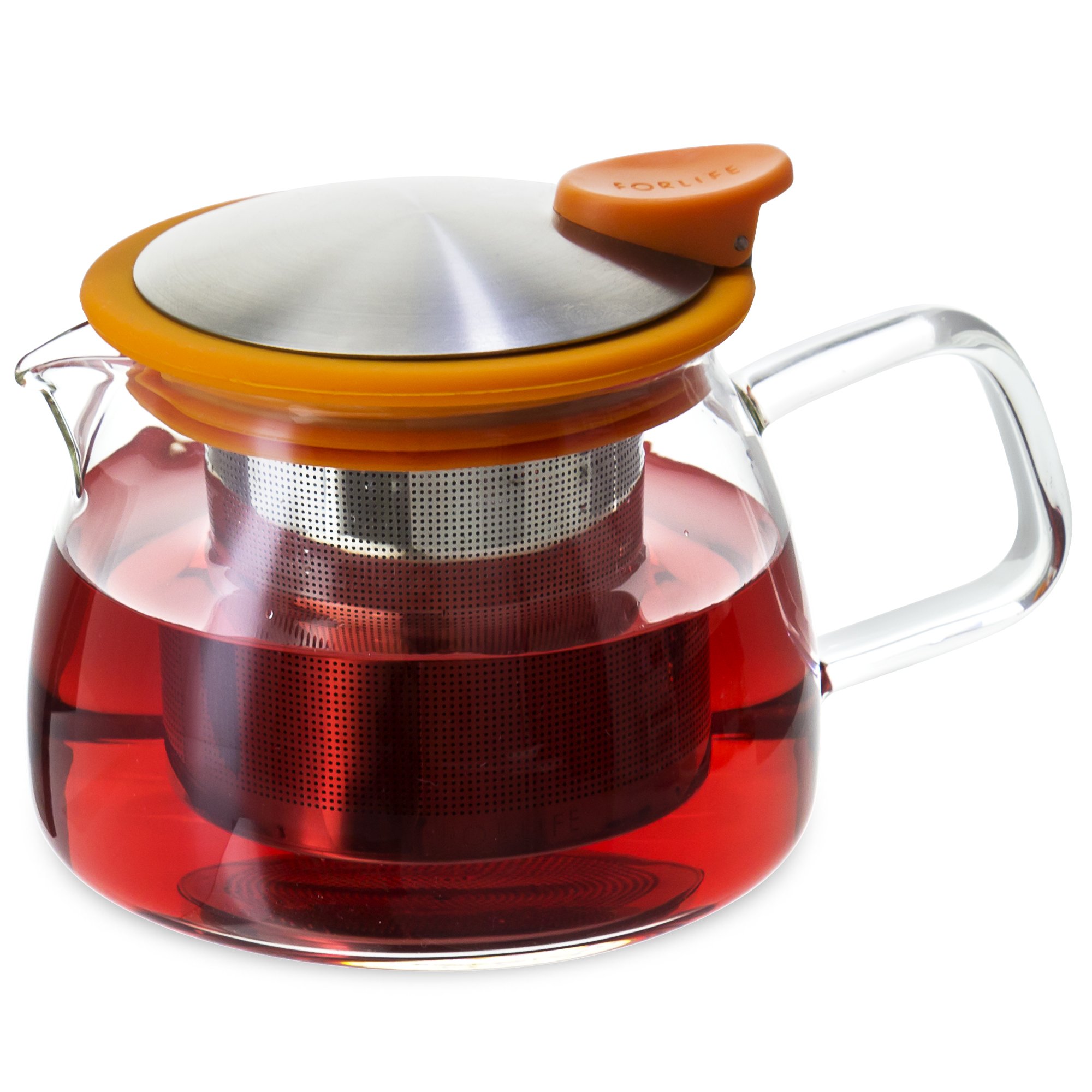 Théière FORLIFE Bell en verre avec infuseur orange 430 ml