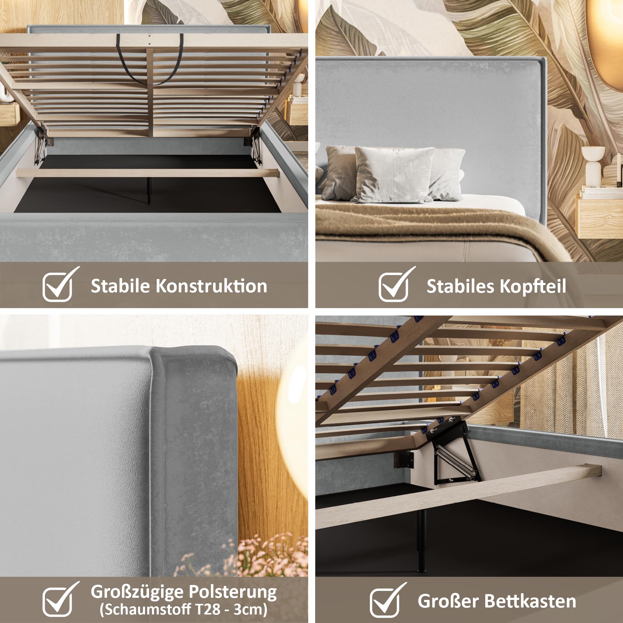 IDIMEX Polsterbett Cloudy 180x200cm Beige - Bouclé Stoff Mit Lattenrost - Modernes Doppelbett