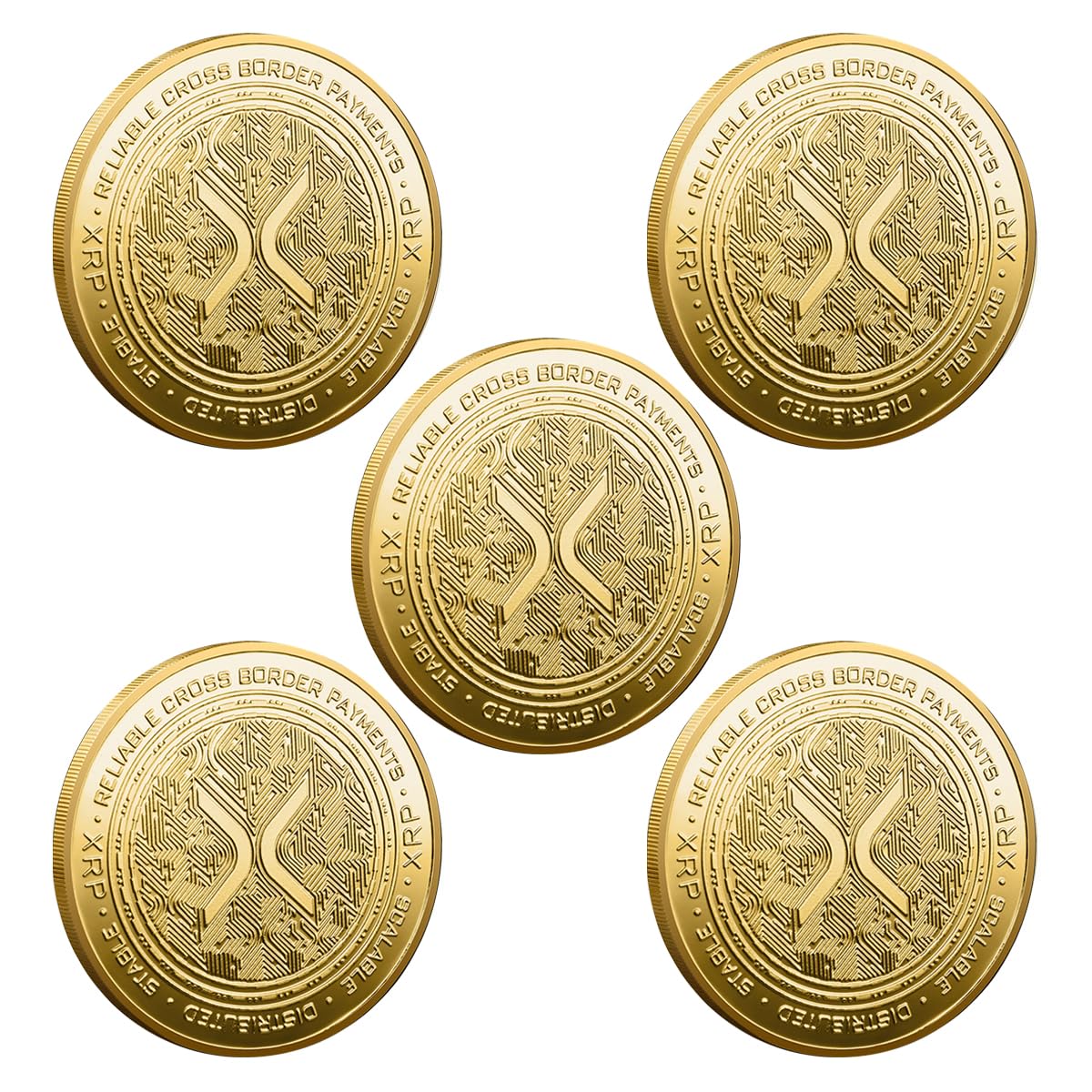 Ripple XRP Coin – XRP Ripple Physical Crypto Coins – Commemorative Cryptocurrency Enthusiasts Collection – Interests and Hobbies Gift for Crypto Enthusiasts Gold-Plated (5 PCS Ripple XRP)
