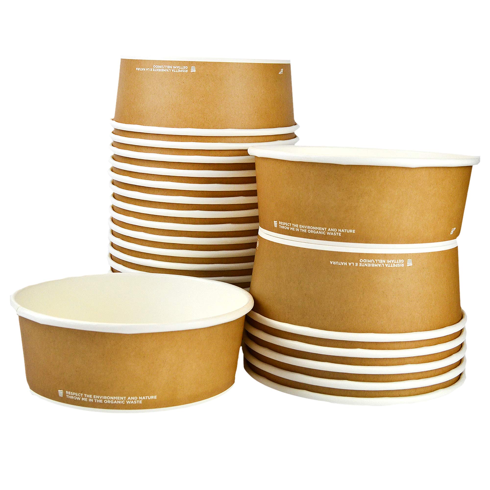 PZ 40 INSALATIERA BIO IN CARTONCINO AVANA 1200 ML ALTA 6,5 CM DIAMETRO 18 CM + PZ 40 COPERCHI IDEALE PER ASPORTO DI INSALATA, FARRO, FRITTI MISTI