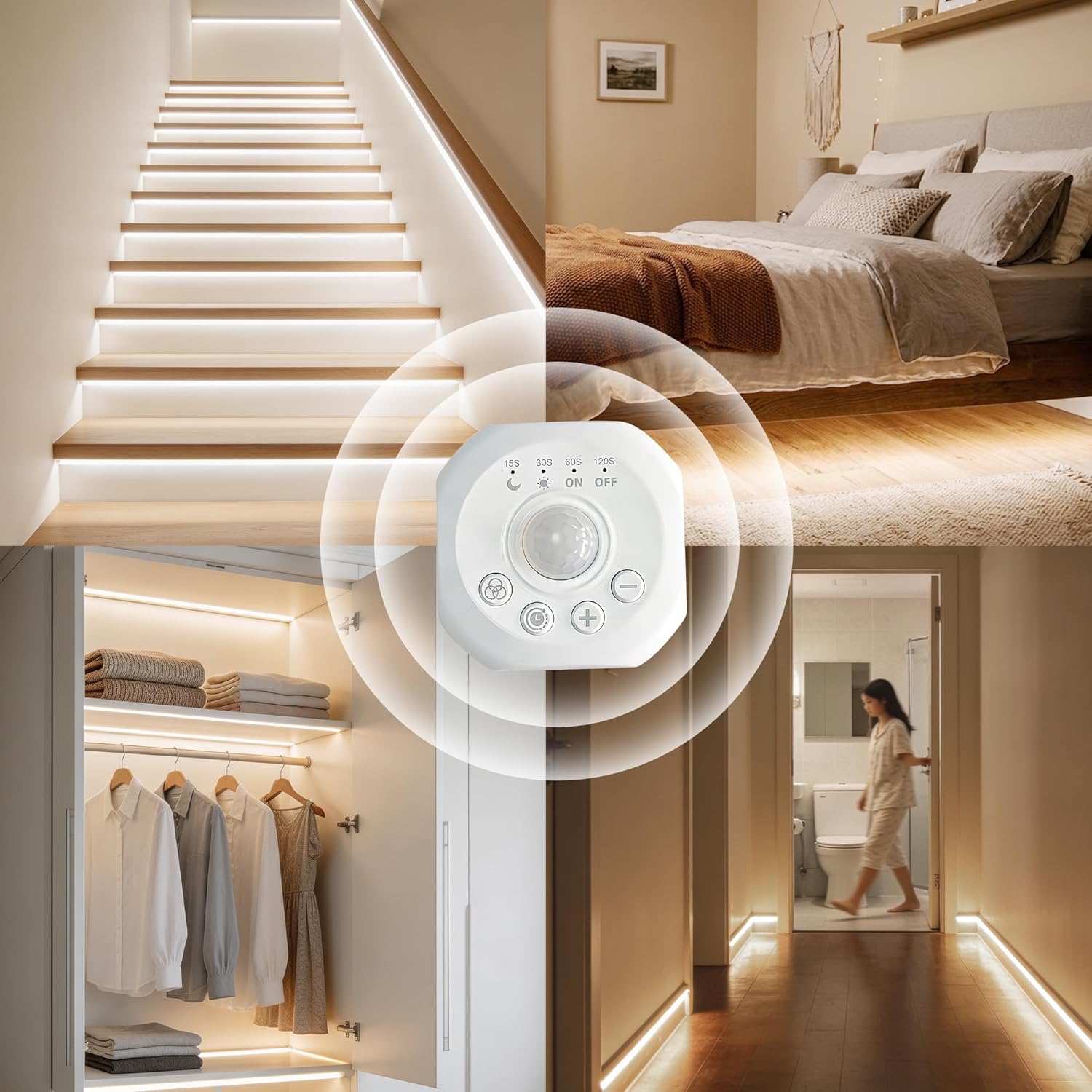 AXMOTUT Motion Sensor COB LED Strip Light with Remote, Dimmable 16.4FT/5M Flexible High Density LED Light,4000K Natural White 1600LEDs Super Bright LED Light Strip CRI 90+ for Bedroom,Kitchen