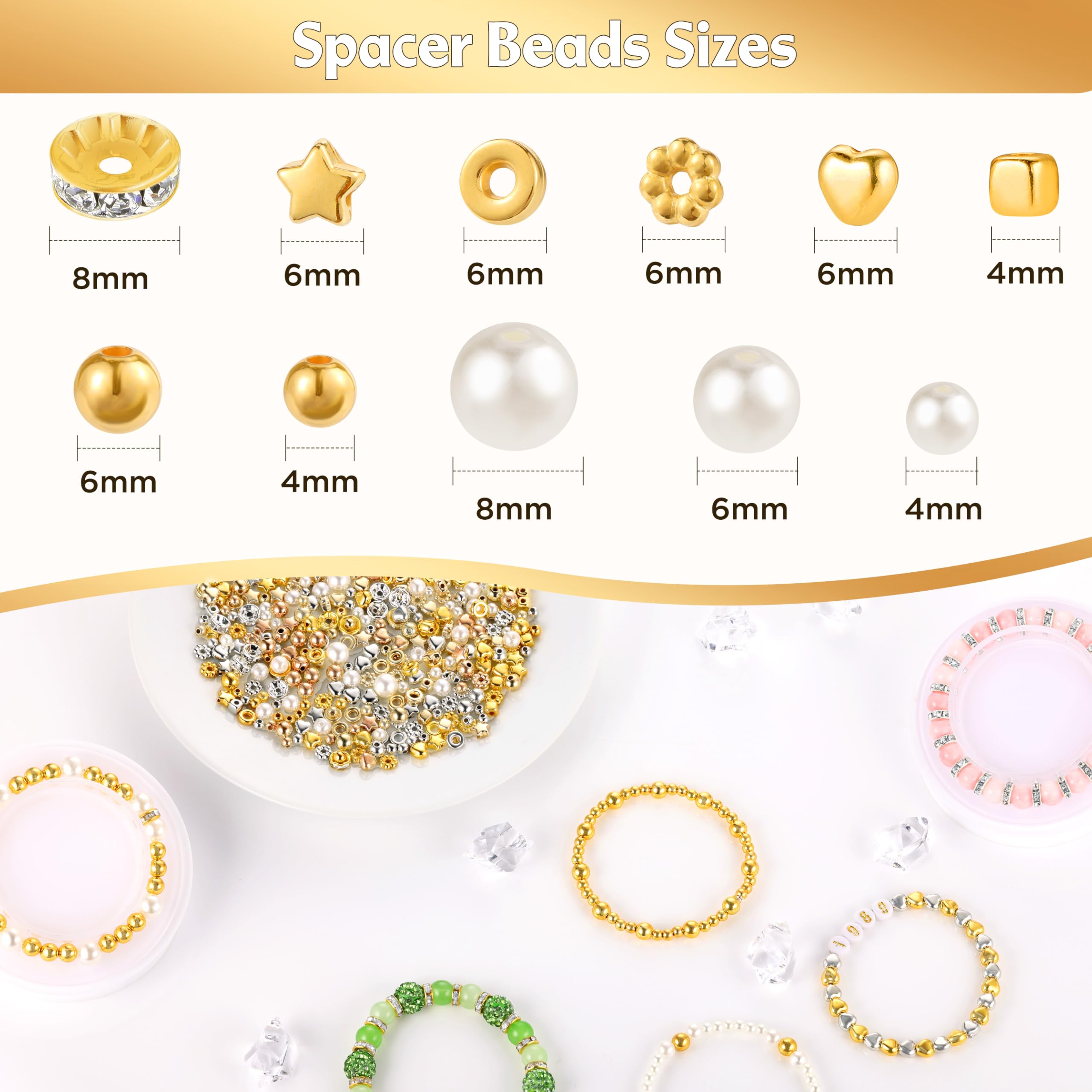 Funtopia Spacer Beads Bracelet Making Kit, 2320 Pcs Jewelry Making Supplies with Assorted Round Star Silver Gold Beads, Round Pearls and Lobster Clasps, DIY Crafts Necklaces Bracelets Earrings