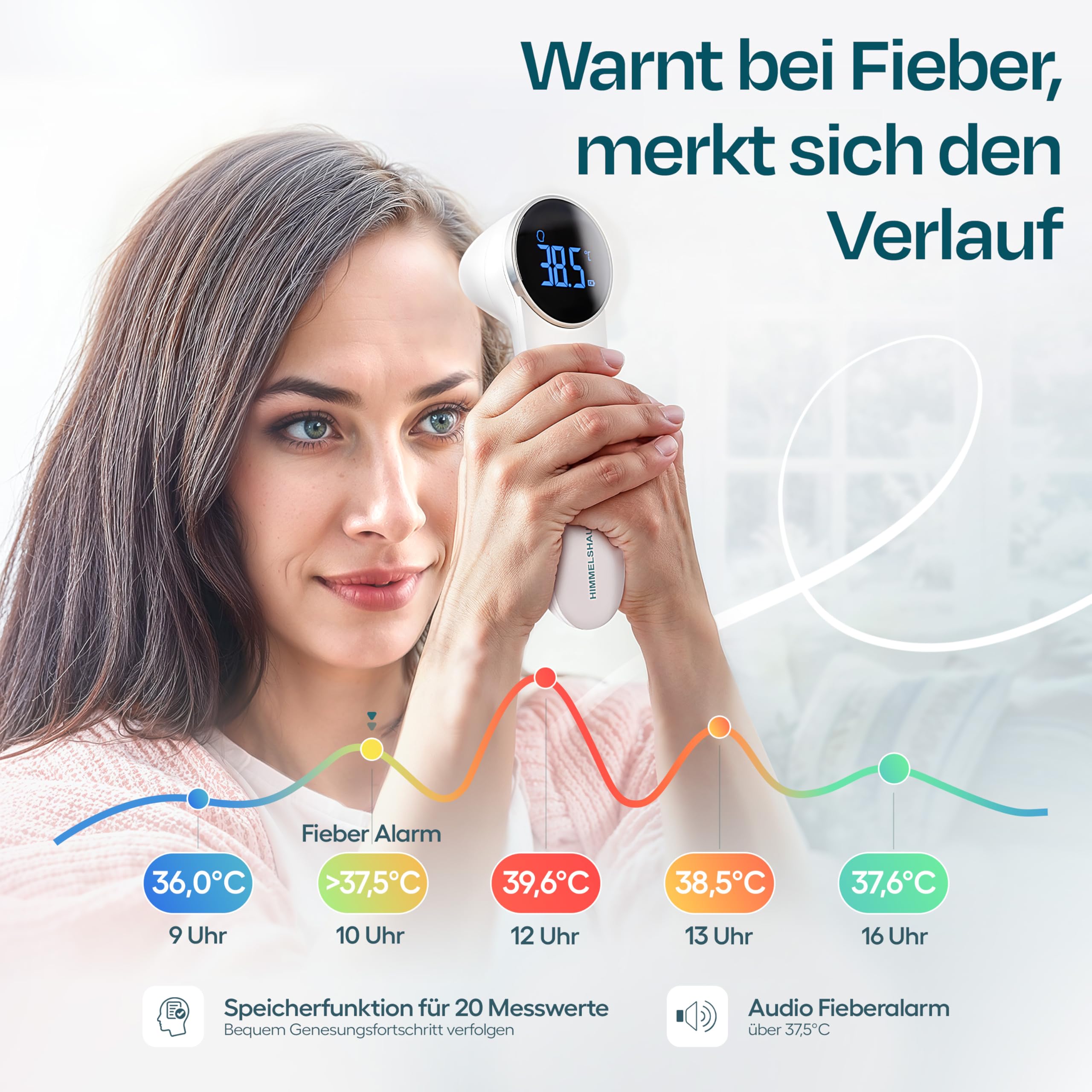HIMMELSHAUCH MEDICAL Fieberthermometer Ohr & Stirn | 3 in 1 Messgerät | Ohrthermometer Babys Kinder & Erwachsene | Stirnthermometer kontaktlos | Digitales Fieber-Thermometer | Infrarot Fiebermesser