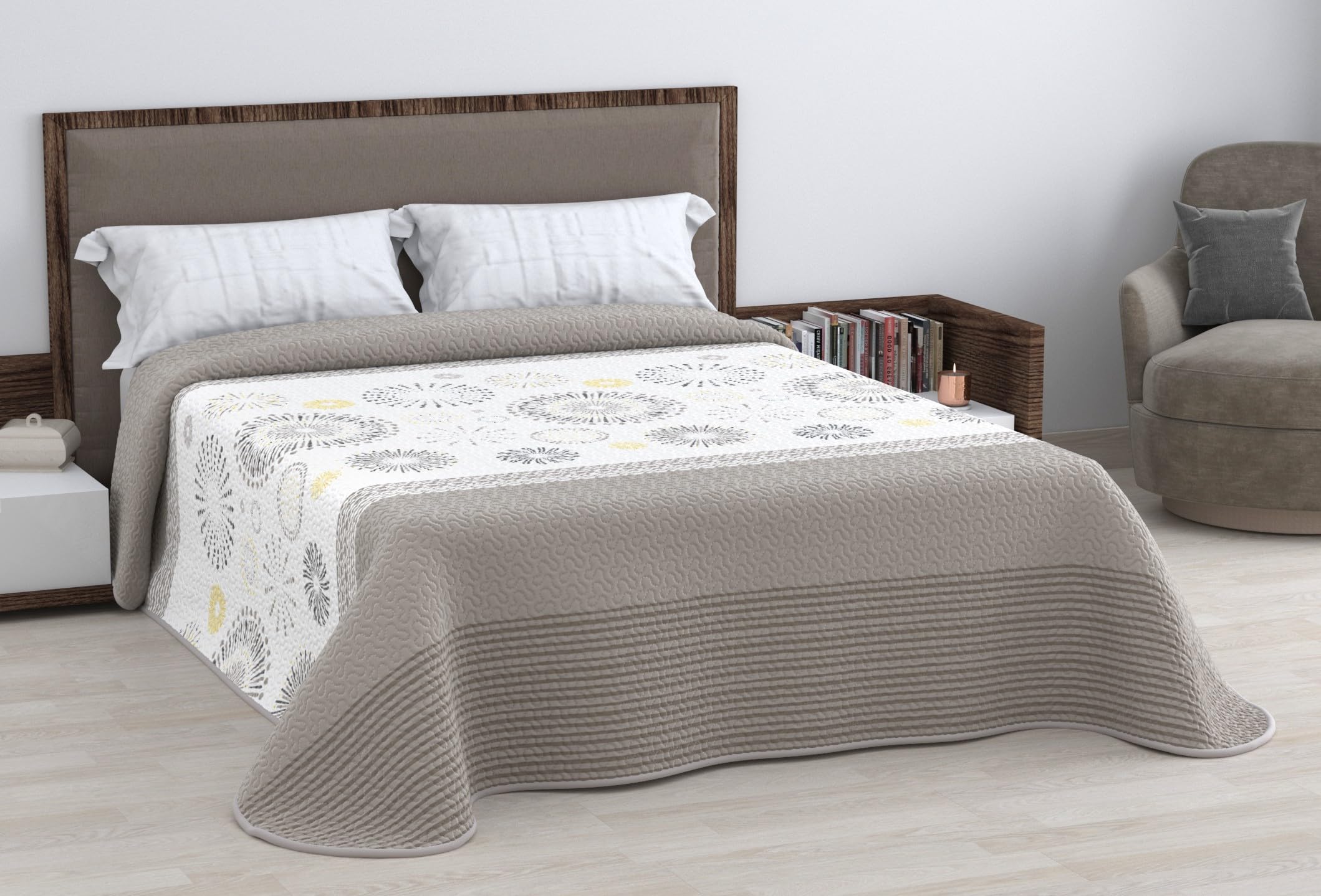 HM'S HOME'SECRET Colcha Bouti Estampada de 100% Microfibra Suave - Variedad de Diseños y Tamaños (Liso Gris, Cama 150cm) — view 19