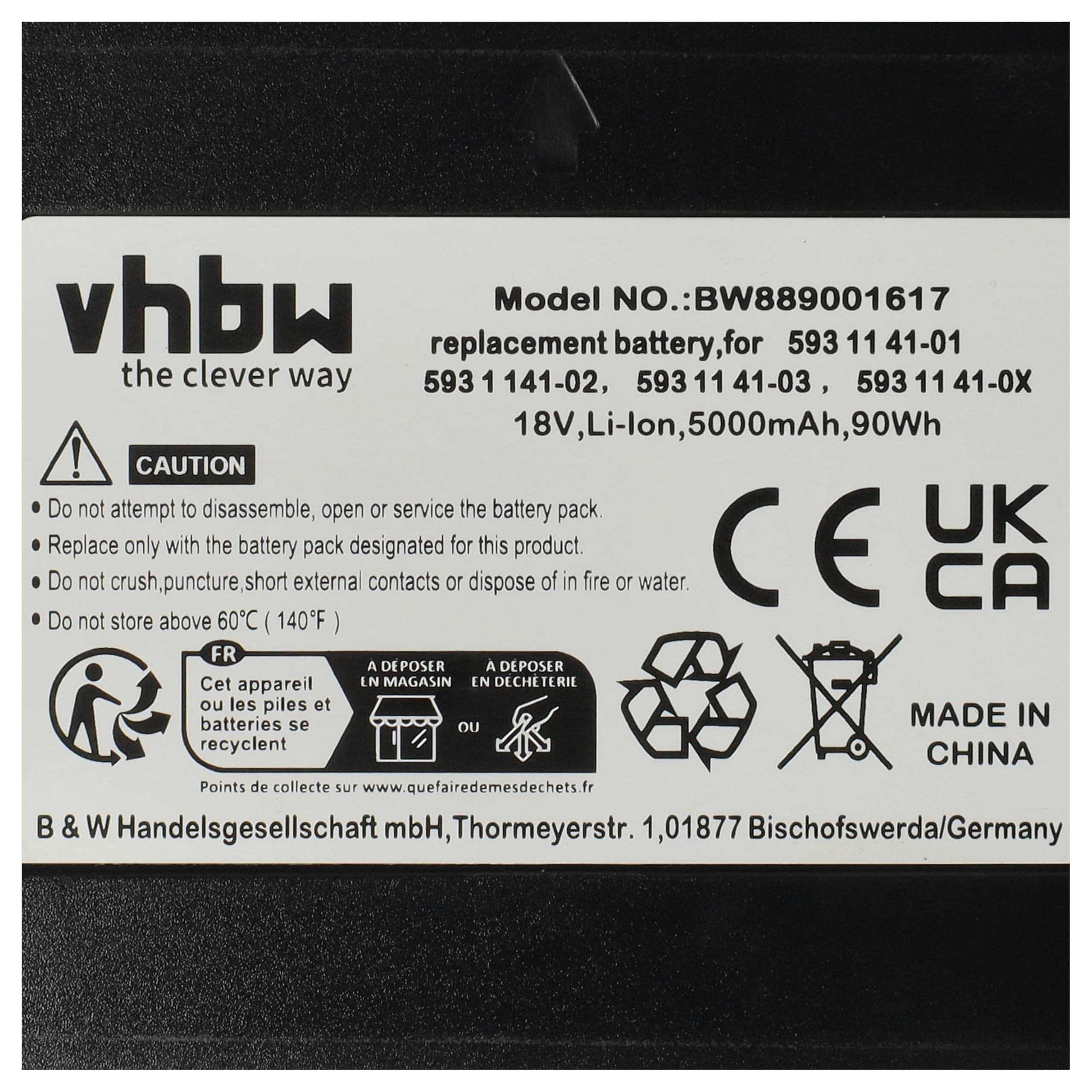 vhbw batteria compatibile con Gardena Sileno Life 1000, Sileno Life 600, Sileno Life 750 robot tagliaerba rasaerba 5000mAh 18V Li-Ion