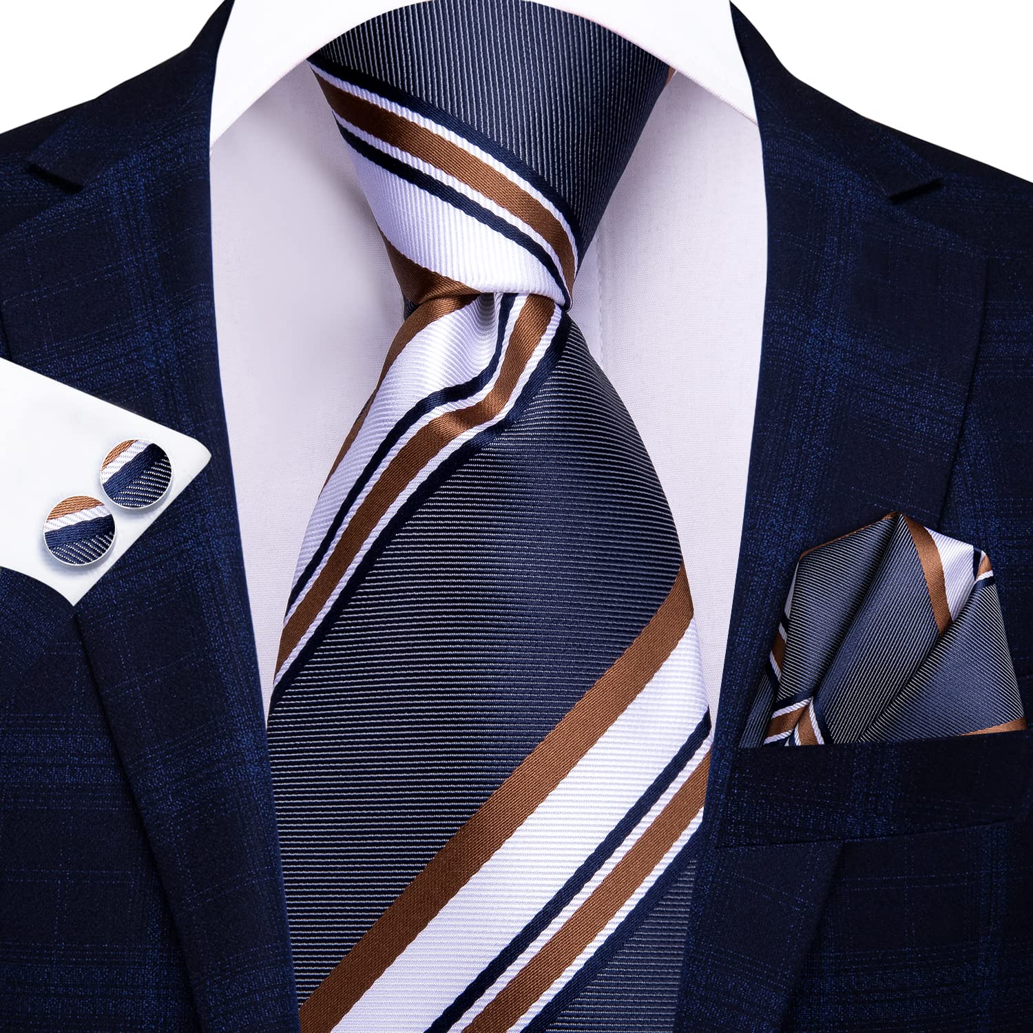 Hi-Tie Corbatas de seda para hombre, corbata tejida formal, gemelos cuadrados de bolsillo, juego de pines de solapa para boda y negocios
