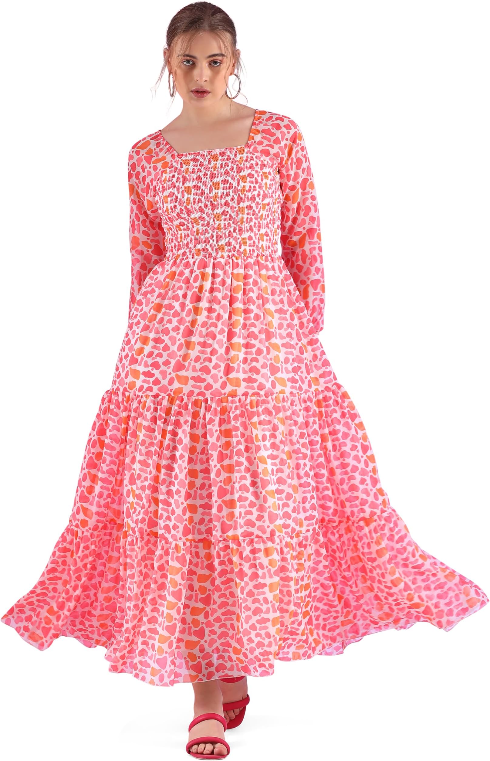 Sheetal AssociatesWomen's Georgette Printed Casual Maxi Fit and Flare Dress