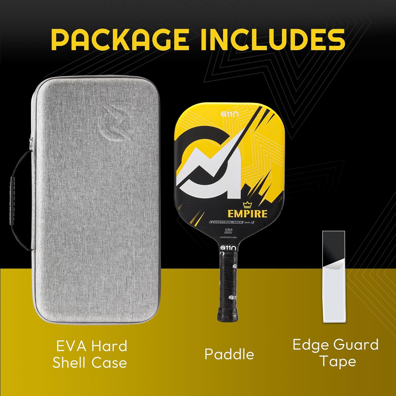 A11N SPORTS Empire Thermoformed Edgeless Pickleball Paddle | Carbon Fiber Face with SuperGrit Texture for Ultimate Spin | Longer Handle for Double-Handed Backhand