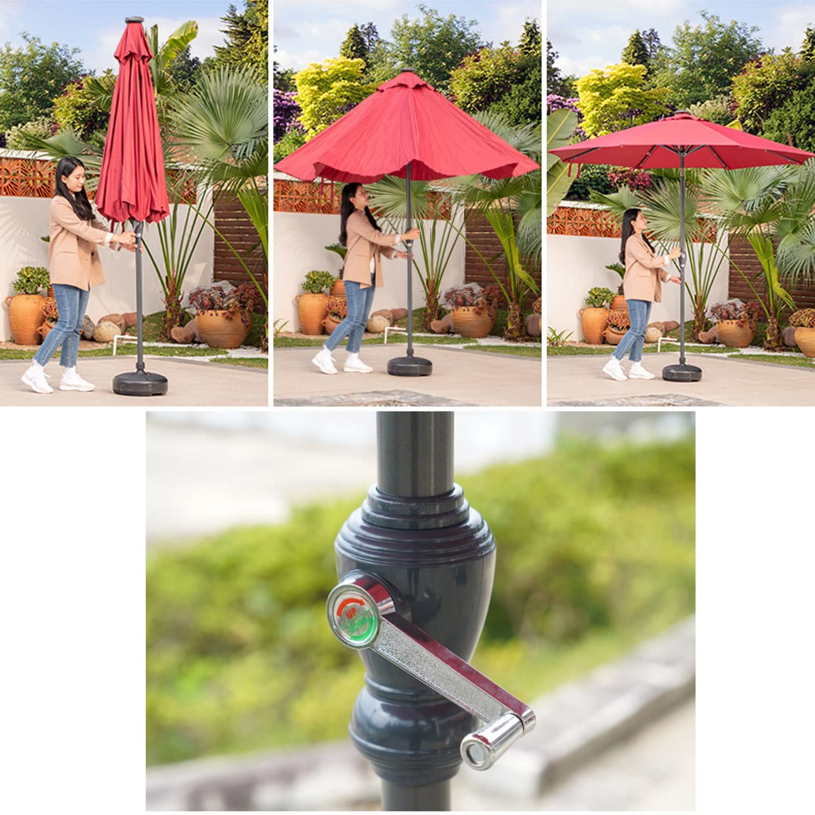 LIGUOYI Ogrodowy parasol przeciwsłoneczny na zewnątrz parasol stołowy 25 cm parasol tarasowy z korbą, 8 solidnych żeber, okrągłe parasole bez podstawy, odporny na prysznic, wielokolorowa ochrona przed słońcem, ZIELONY, 270cm