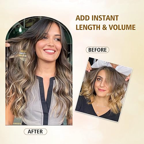 Miniatura 7 de Extensiones de cabello sintético con reflejos, 24 pulgadas, color marrón oscuro, extensiones de cabello sintético largo y ondulado con clip,