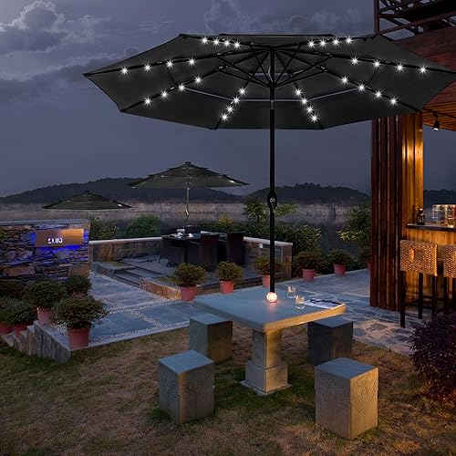 Miniatura 81 de Yescom Outdoor Solar Powered LED Patio Umbrella with Crank Tilt for Garden Backyard Deck Table Market Poolside Party Event 2-Beige,3-Negro
